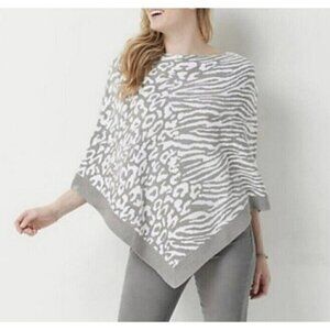 Barefoot Dreams Cozy Chic Ultralight Grey & White Animal Print Poncho One Size